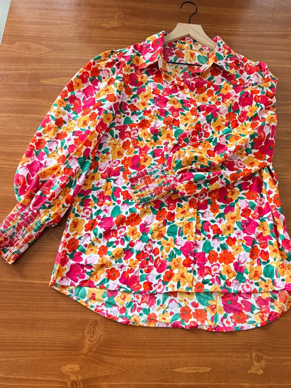Vibrant Floral Button-Up Blouse in Multi-Color